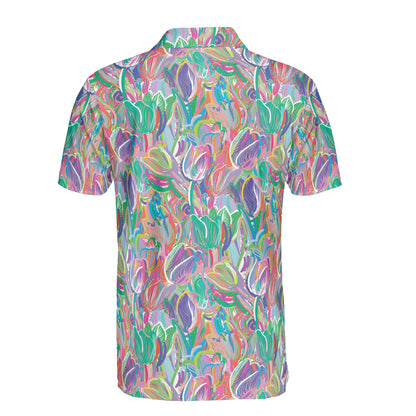 Colorful Sketched Tulips Polo Shirt