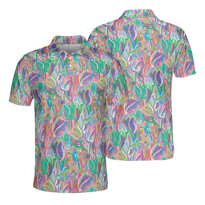 Colorful Sketched Tulips Polo Shirt