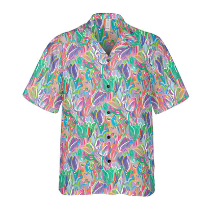 Colorful Sketched Tulips Button Up Shirt