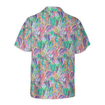 Colorful Sketched Tulips Button Up Shirt
