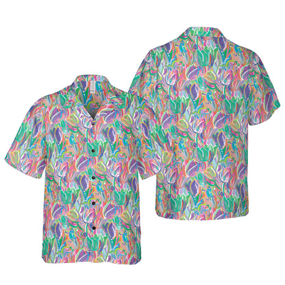 Colorful Sketched Tulips Button Up Shirt