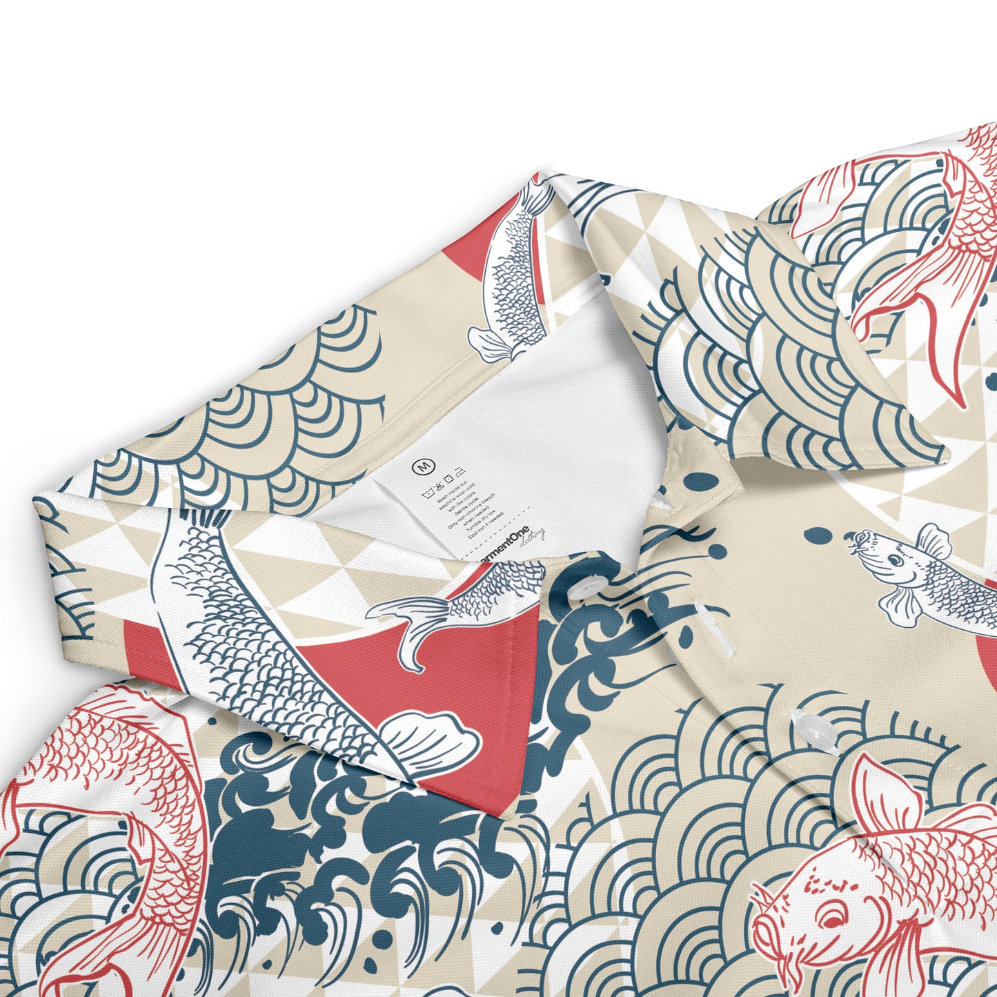 Cream Koi Fish & Asian Waves Polo Shirt