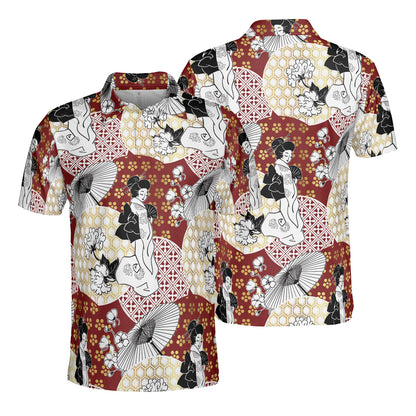 Geisha & Umbrella Polo Shirt