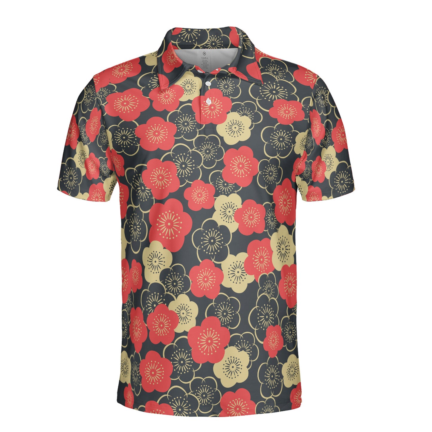 Geometric Cherry Blossoms Polo Shirt
