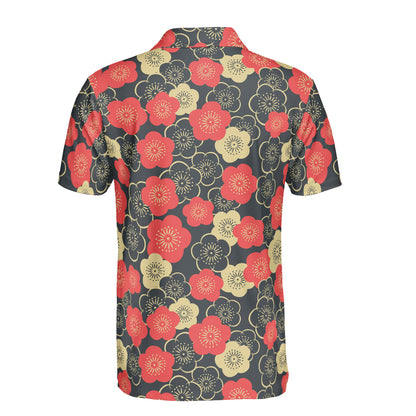 Geometric Cherry Blossoms Polo Shirt