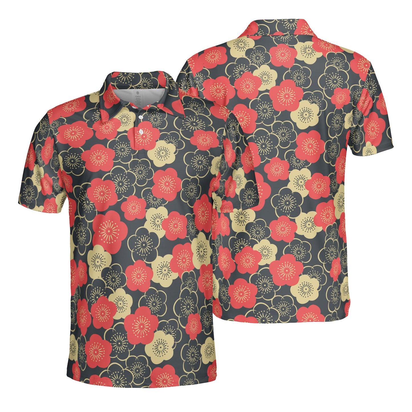 Geometric Cherry Blossoms Polo Shirt