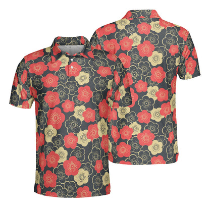 Geometric Cherry Blossoms Polo Shirt
