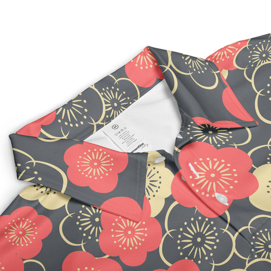 Geometric Cherry Blossoms Polo Shirt