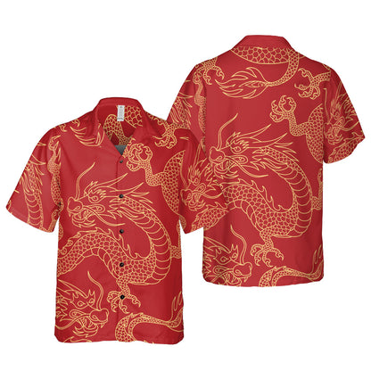 Gold And Red Dragon Button Up Shirt