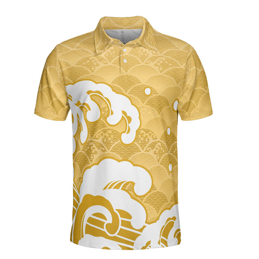 Gold Kimono & Waves Polo Shirt