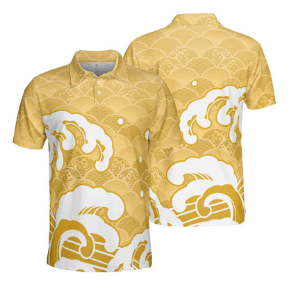 Gold Kimono & Waves Polo Shirt