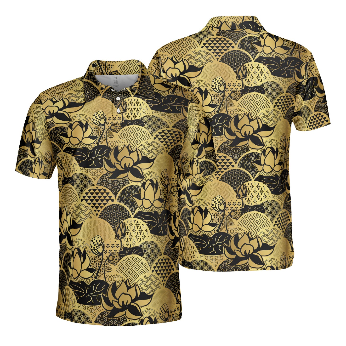 Gold Water Lily & Kimono Polo Shirt