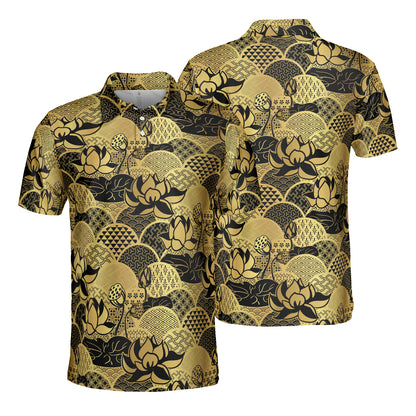 Gold Water Lily & Kimono Polo Shirt
