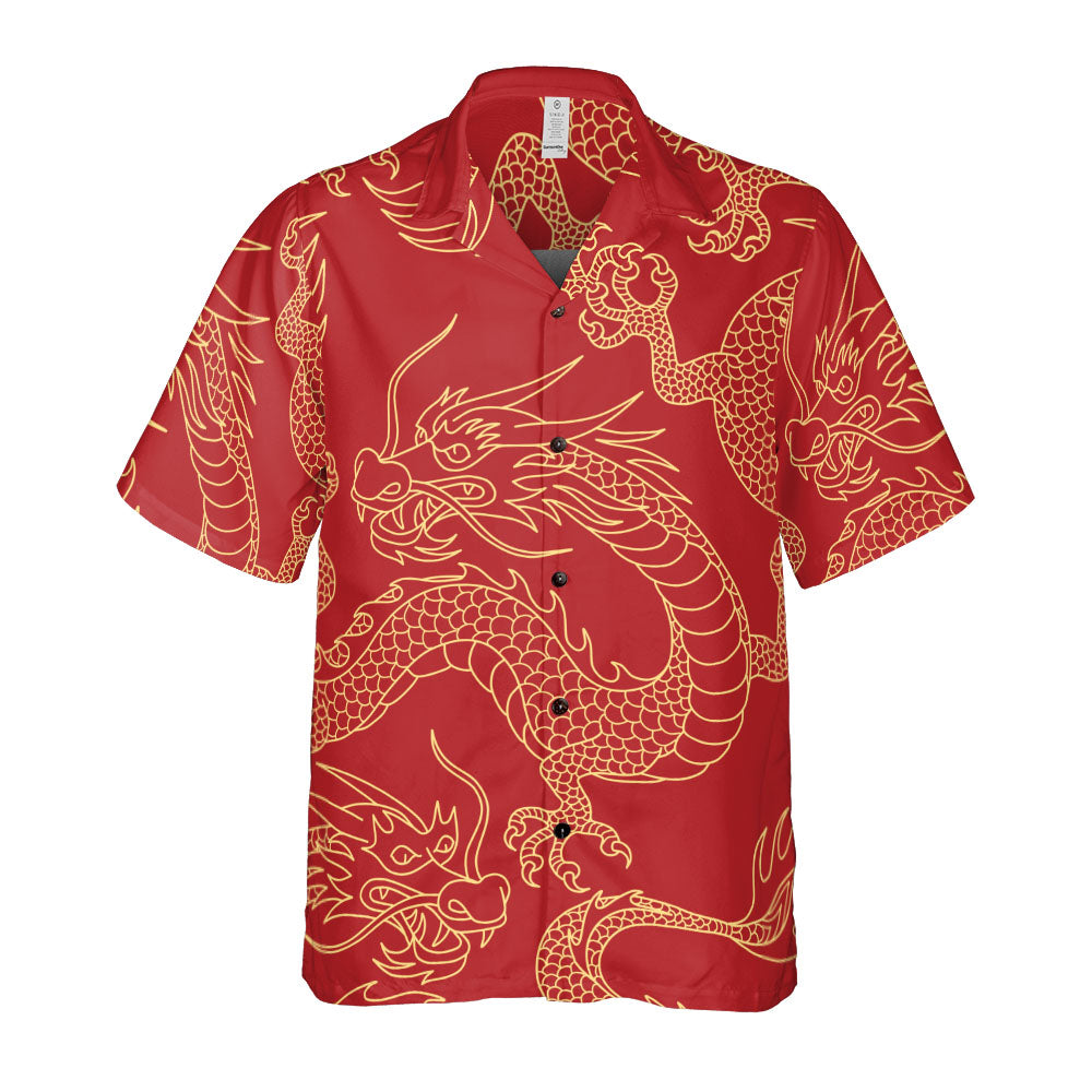 Gold And Red Dragon Button Up Shirt