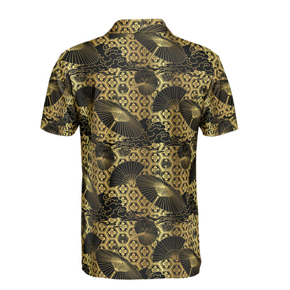 Gold & Black Umbrella Fan Polo Shirt