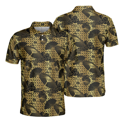 Gold & Black Umbrella Fan Polo Shirt