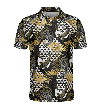 Gold & White Koi Fish & Asian Waves Polo Shirt