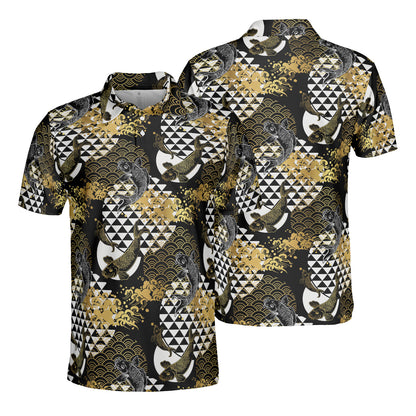 Gold & White Koi Fish & Asian Waves Polo Shirt