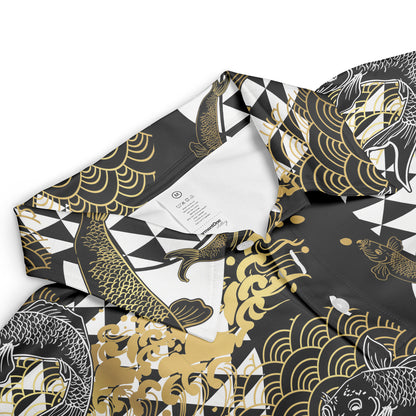 Gold & White Koi Fish & Asian Waves Polo Shirt