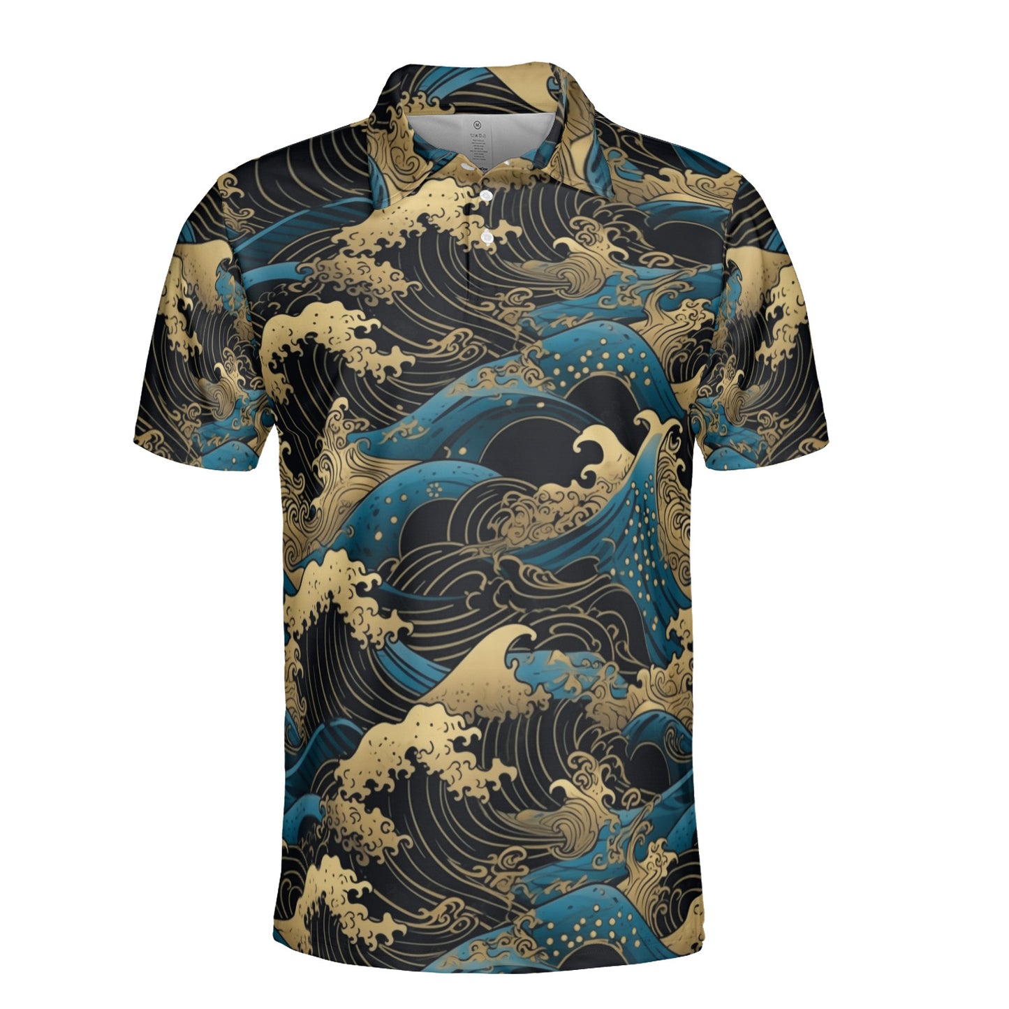 Golden Japanese Waves Polo Shirt