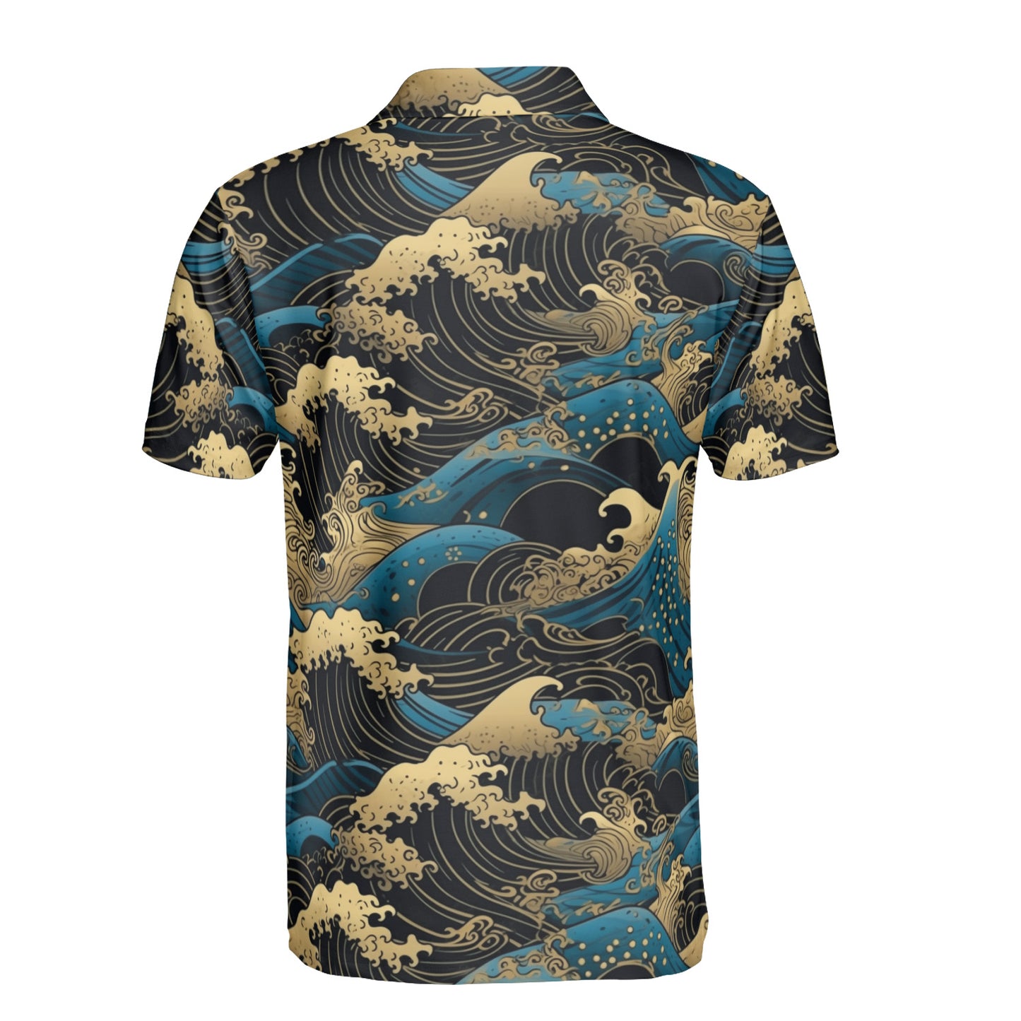 Golden Japanese Waves Polo Shirt