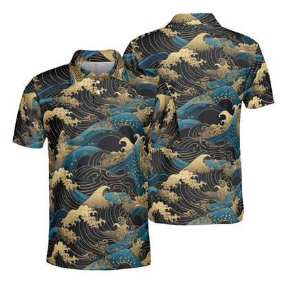 Golden Japanese Waves Polo Shirt