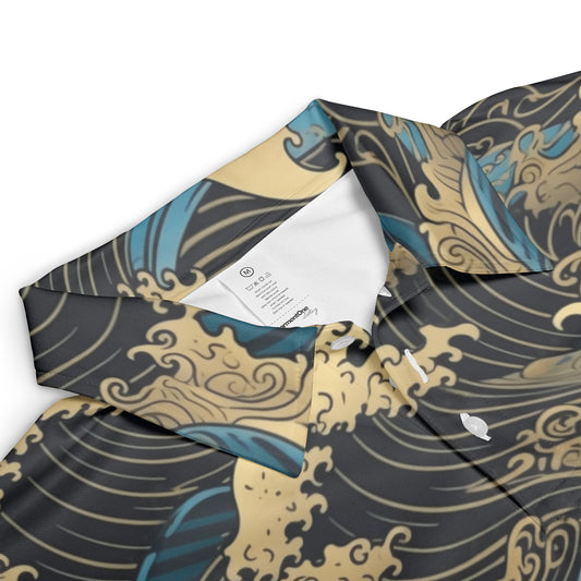 Golden Japanese Waves Polo Shirt