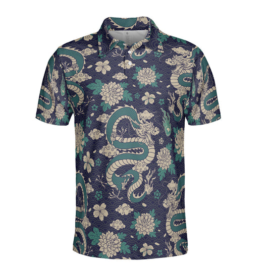 Green Dragon & Flowers Polo Shirt