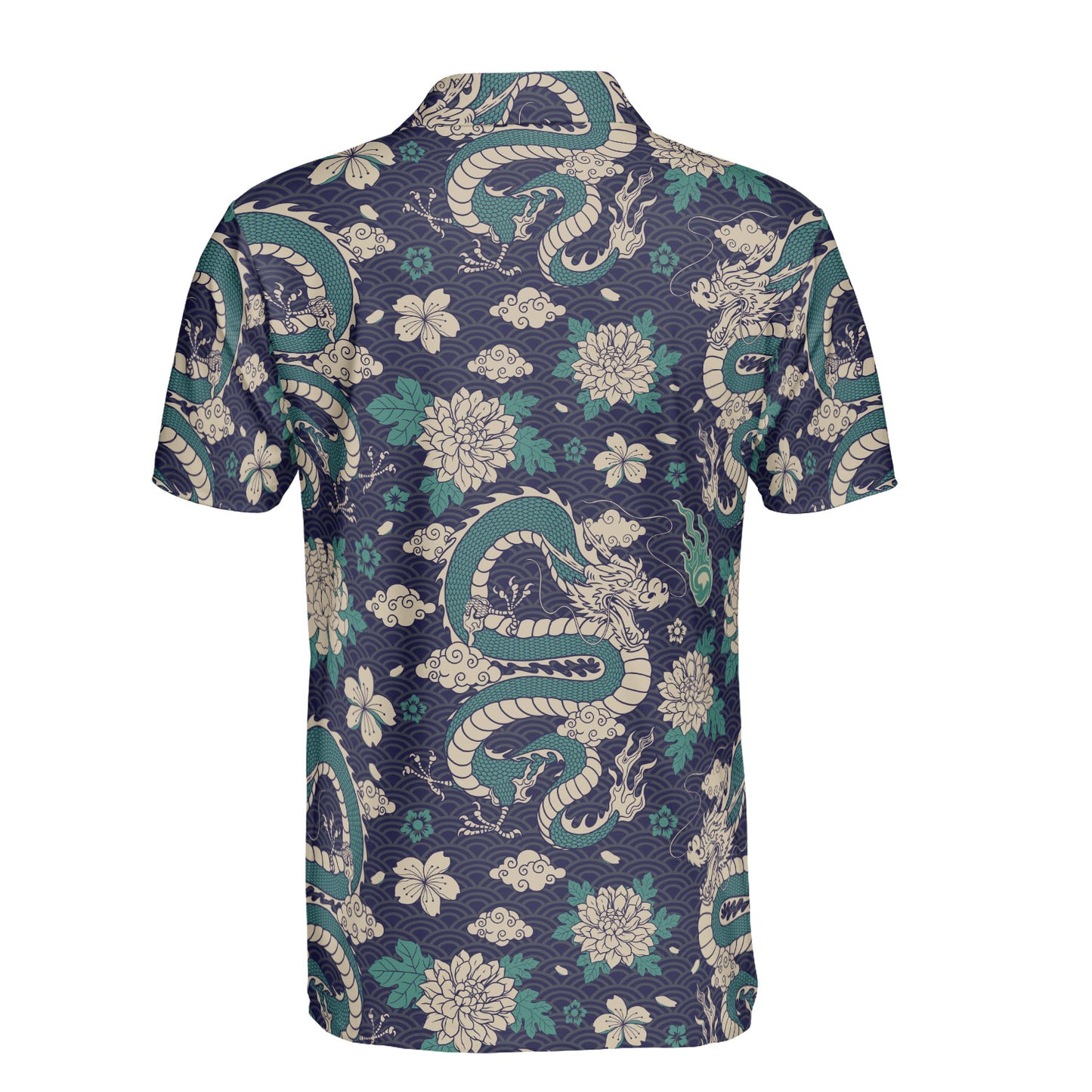 Green Dragon & Flowers Polo Shirt
