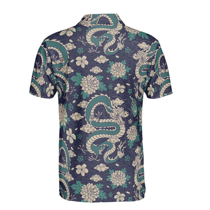 Green Dragon & Flowers Polo Shirt