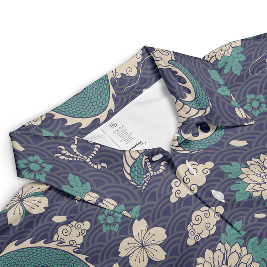 Green Dragon & Flowers Polo Shirt
