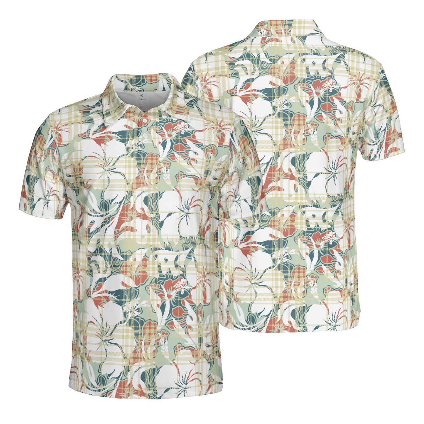 Hibiscus Plaid Polo Shirt