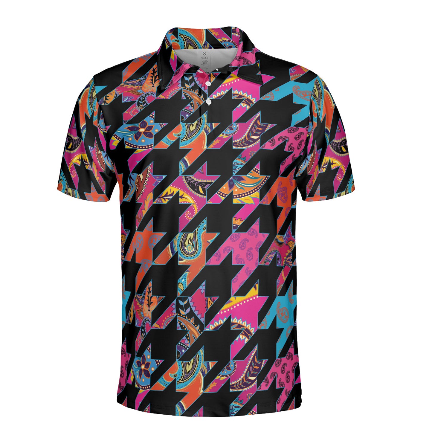Houndstooth Patchwork Paisley Polo Shirt