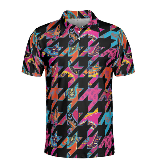 Houndstooth Patchwork Paisley Polo Shirt