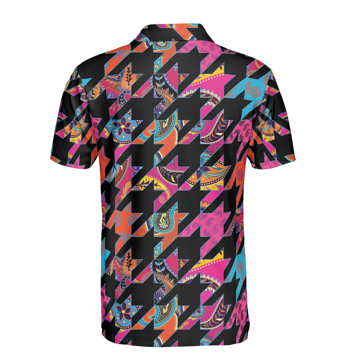 Houndstooth Patchwork Paisley Polo Shirt