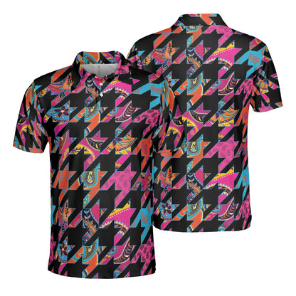 Houndstooth Patchwork Paisley Polo Shirt