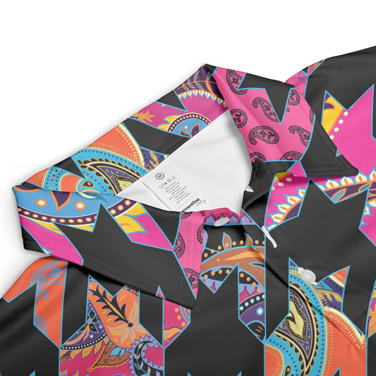 Houndstooth Patchwork Paisley Polo Shirt