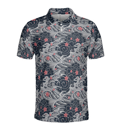 Japanese Waves & Cherry Leaves Polo Shirt