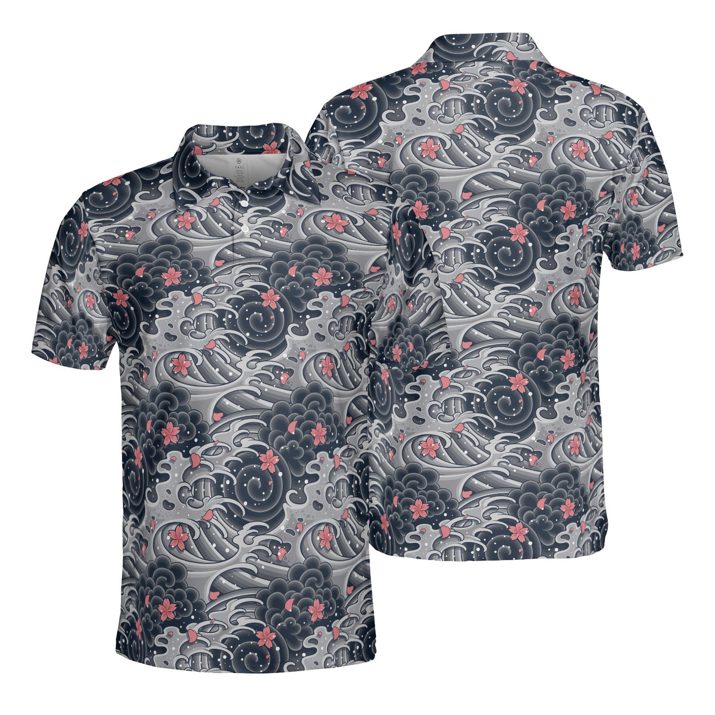 Japanese Waves & Cherry Leaves Polo Shirt