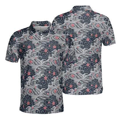 Japanese Waves & Cherry Leaves Polo Shirt