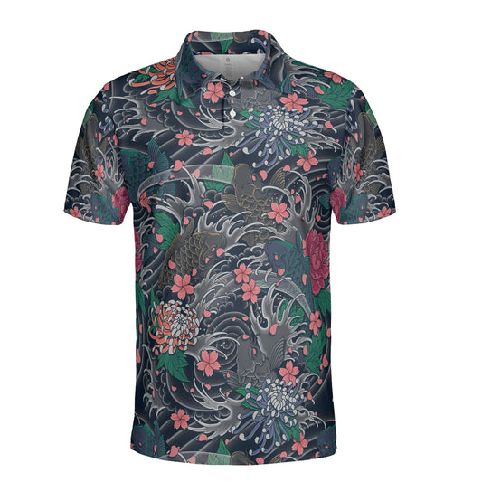 Koi Fish & Pink Flowers Polo Shirt