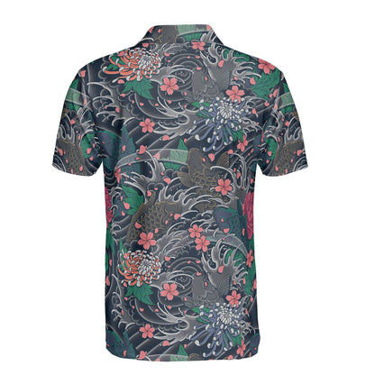 Koi Fish & Pink Flowers Polo Shirt