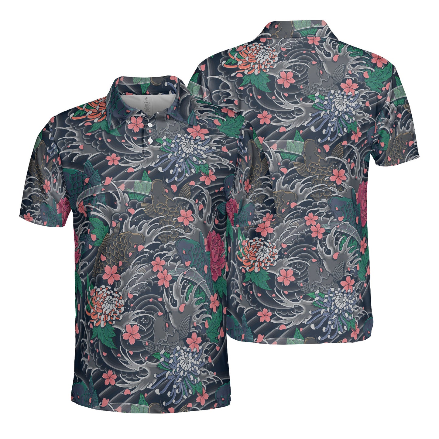 Koi Fish & Pink Flowers Polo Shirt