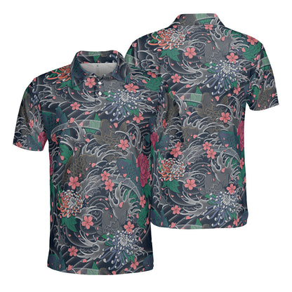 Koi Fish & Pink Flowers Polo Shirt