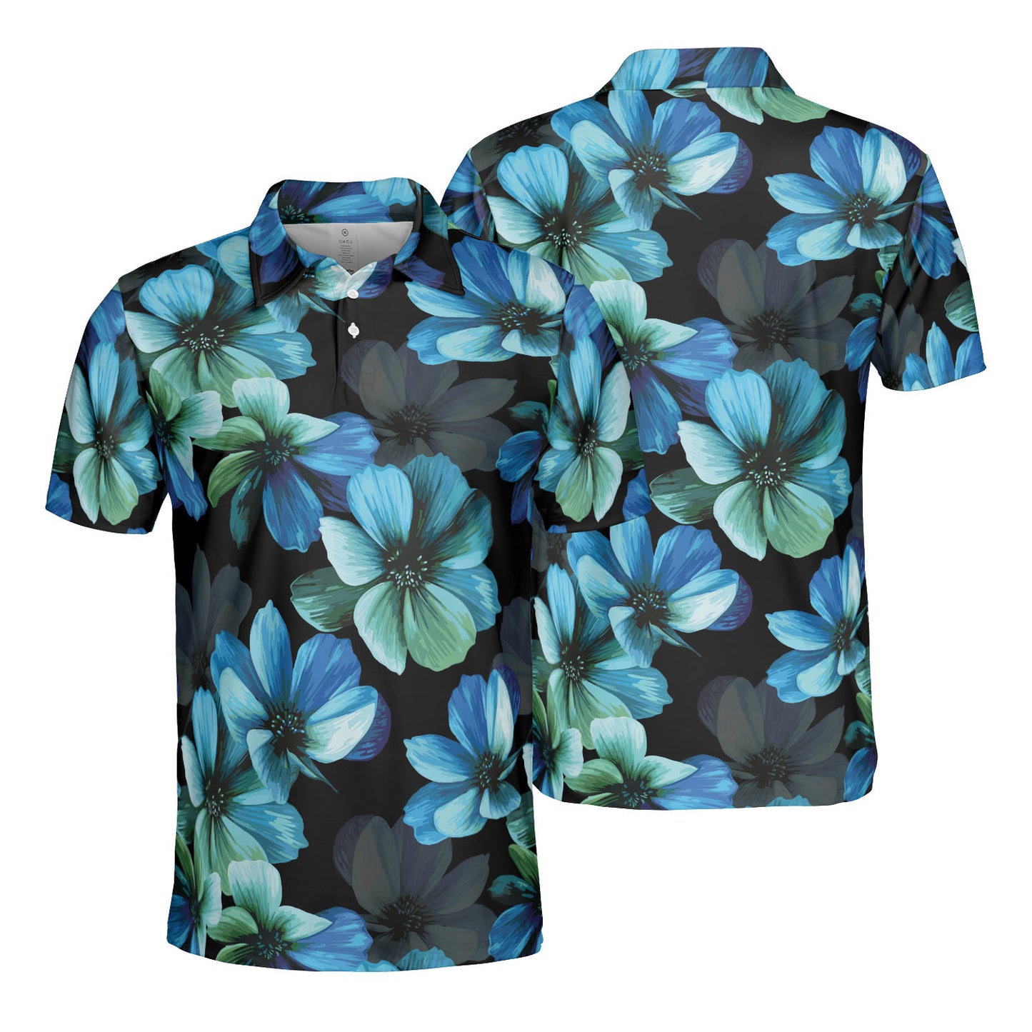 Mystical Blue Flowers Polo Shirt
