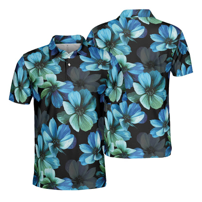 Mystical Blue Flowers Polo Shirt
