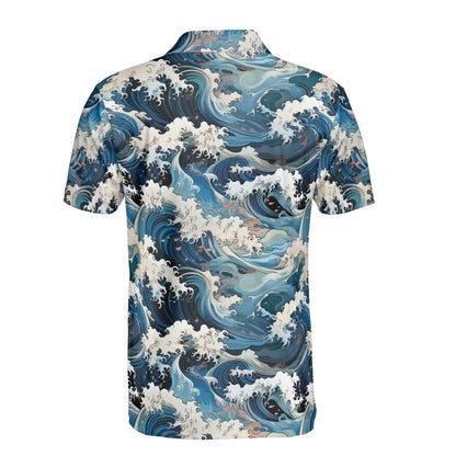 Ocean Waves & Cherry Blossoms Polo Shirt