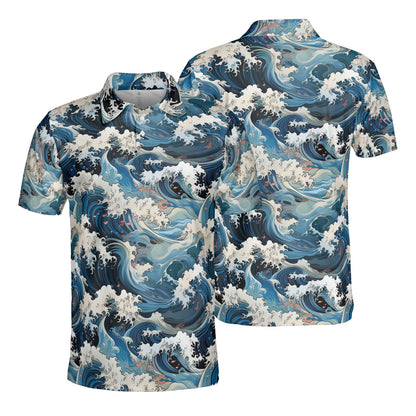 Ocean Waves & Cherry Blossoms Polo Shirt