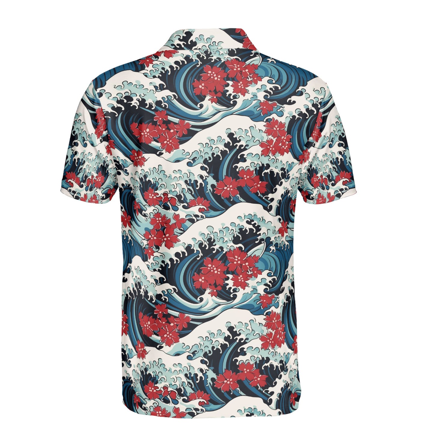 Ocean Waves & Red Flowers Polo Shirt