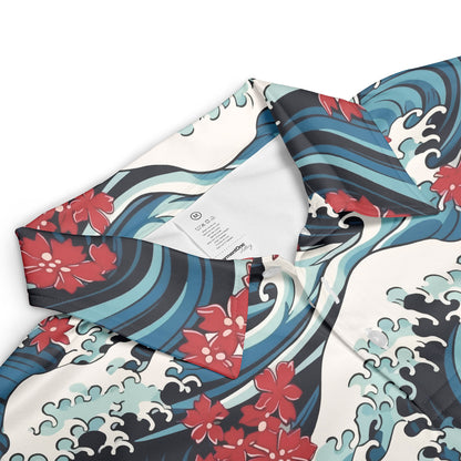 Ocean Waves & Red Flowers Polo Shirt